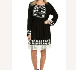 Scully Western Dress Folky Peasant Long Sleeve Embroidered SZ Small Black Beige